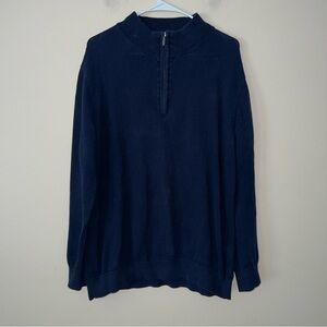 L.L.Bean Men's Cotton Cashmere Sweater Pull Over Quarter Zip Blue XL